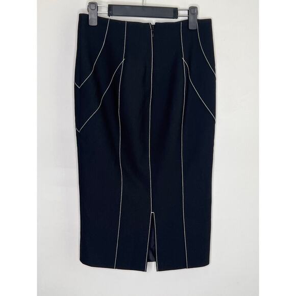 Cinq à Sept Embroidered Pull On High Waisted Midi Pencil Skirt Black US 4 - Picture 6 of 8